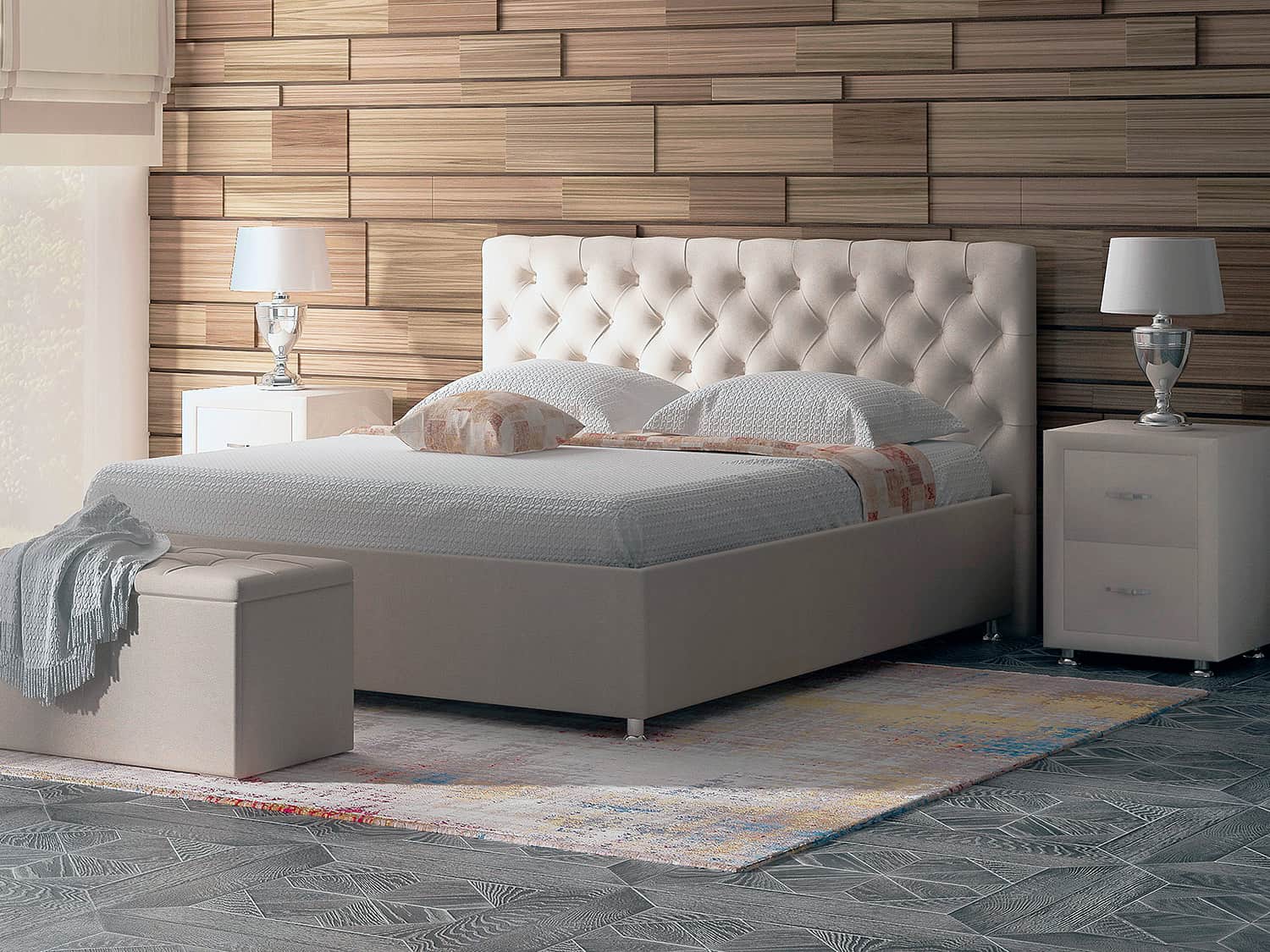 Кровать Parma - кровать с высоким изголовьем и каретной стяжкой